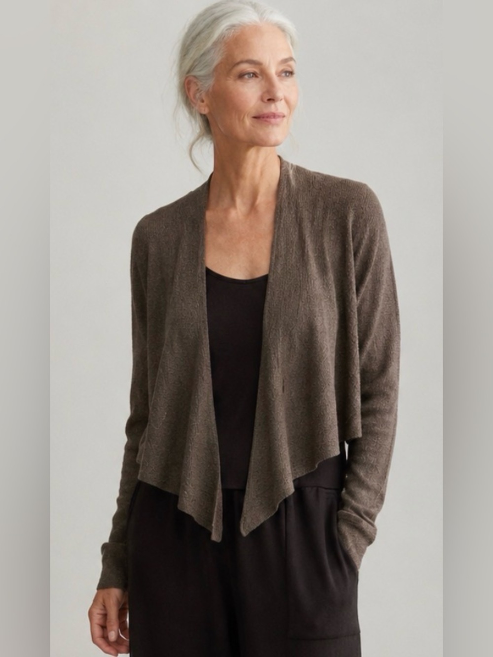 Eileen Fisher 100% wool Open Front Sweater Cardigan Brown Size XS Petite Luxury